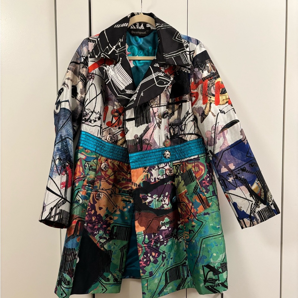 Desigual Women's Lightweight Multicolor Graphic Long Coat